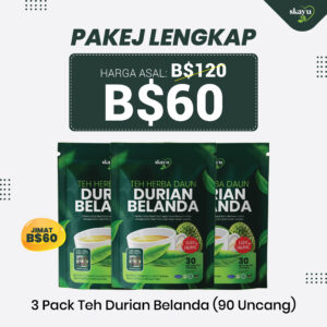 PAKEJ LENGKAP - 3 PACK TEH DURIAN BELANDA (90 UNCANG)